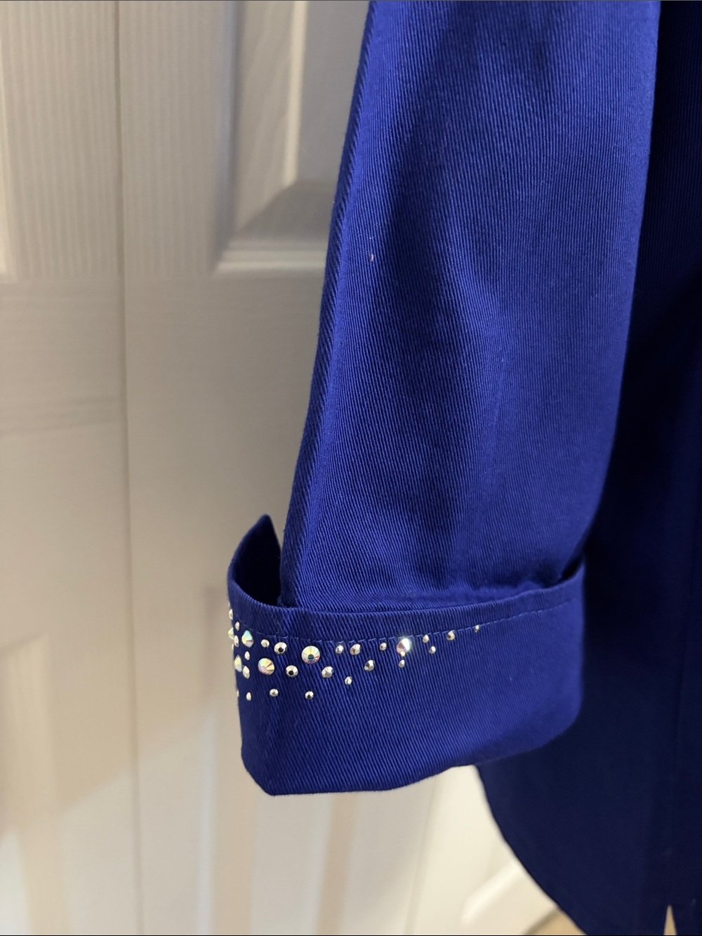 Christine Alexander Cobalt Blue Button-Down Top Embellished Collar Size Large - Picture 4 of 15